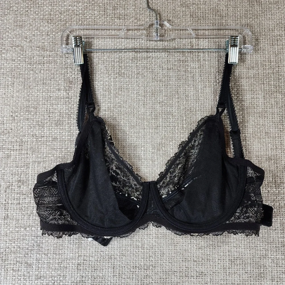 Wacoal Embrace Lace Underwire Bra 65191 Womens 36DD Black Cream Floral